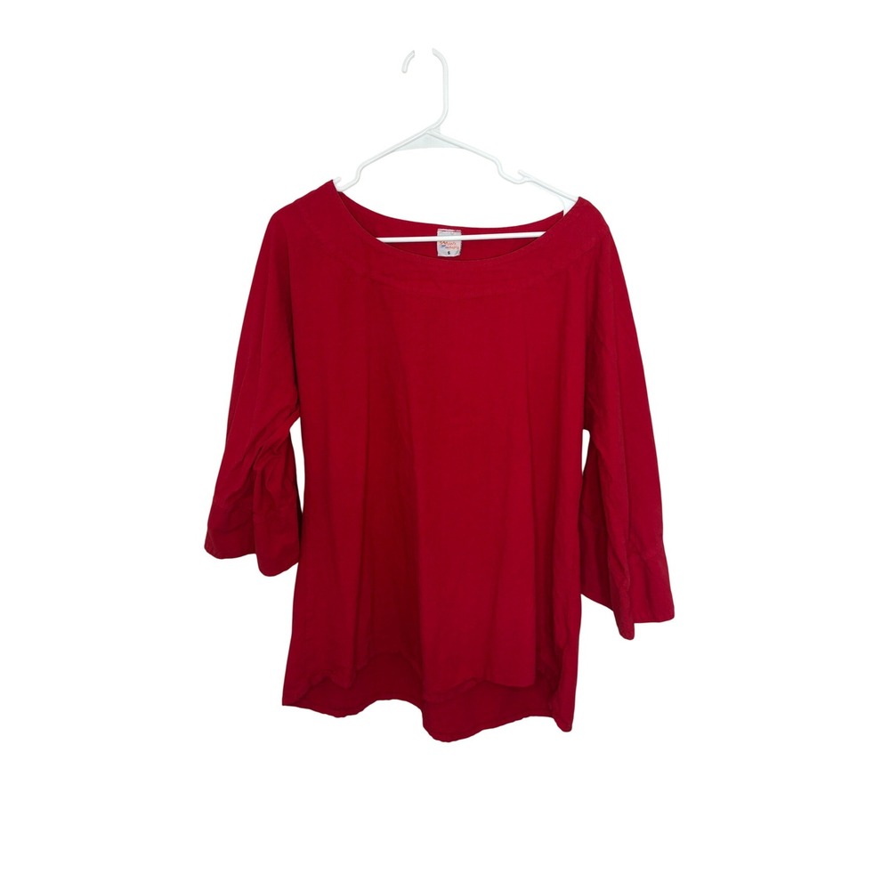 Manta del Lago Red 100% Cotton 3/4 Bell Sleeve Scoop Neck Blouse Small